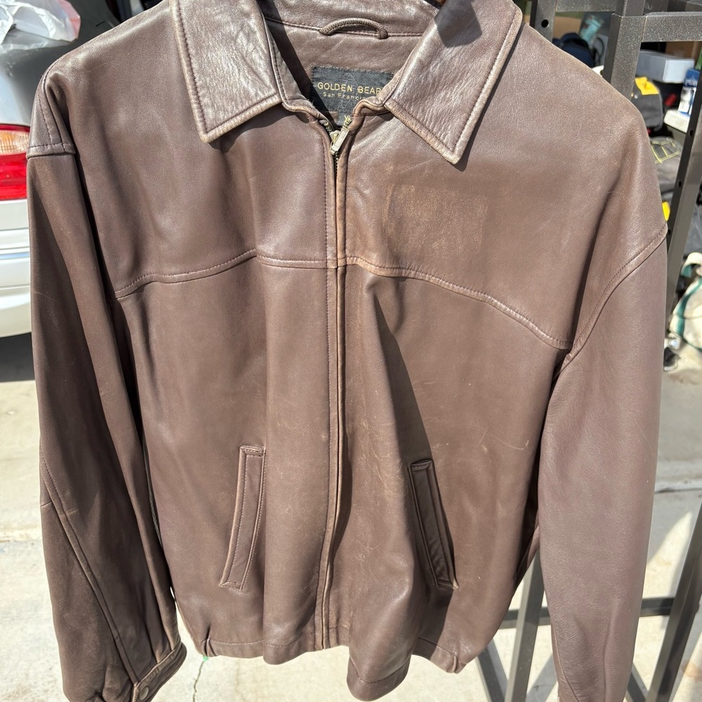 Golden Bear Men's Brown Leather Bomber Jacket
